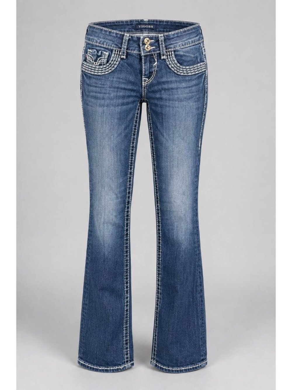 Vigoss The Chelsea Womens Size 1/2 Jeans Slim Boot Cut Blue Denim w Stitching